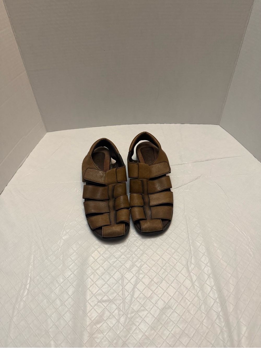 Enzo Angiolini Brown Leather Fisherman Sandals Woven Strap Size 7